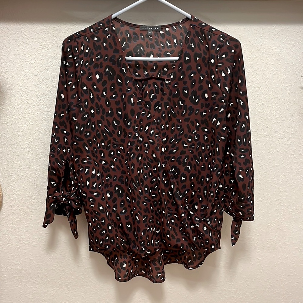 Allan Surplice Tie Sleeve High Low Blouse - Size Small